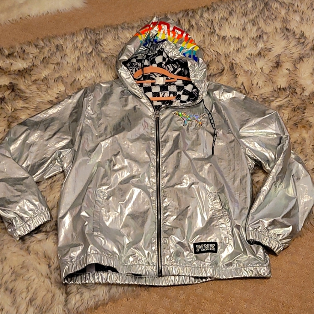 Sold******Victoria Secret Bling Checkered windbreaker Medium